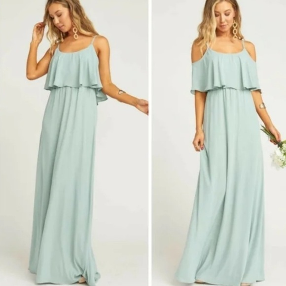 Show Me Your Mumu Caitlin Ruffle Maxi Dress Green Size M Formal - Picture 1 of 4